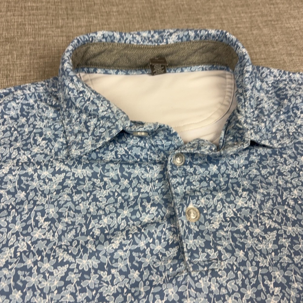 Anderson Polo Shirt Mens M Blue Floral Polyester Spandex Casual Short Sleeve